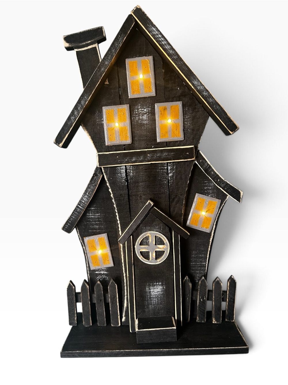 Decorative Kirkland LED Lighted Wooden Haunted House (Primitive/Farmhouse Style)